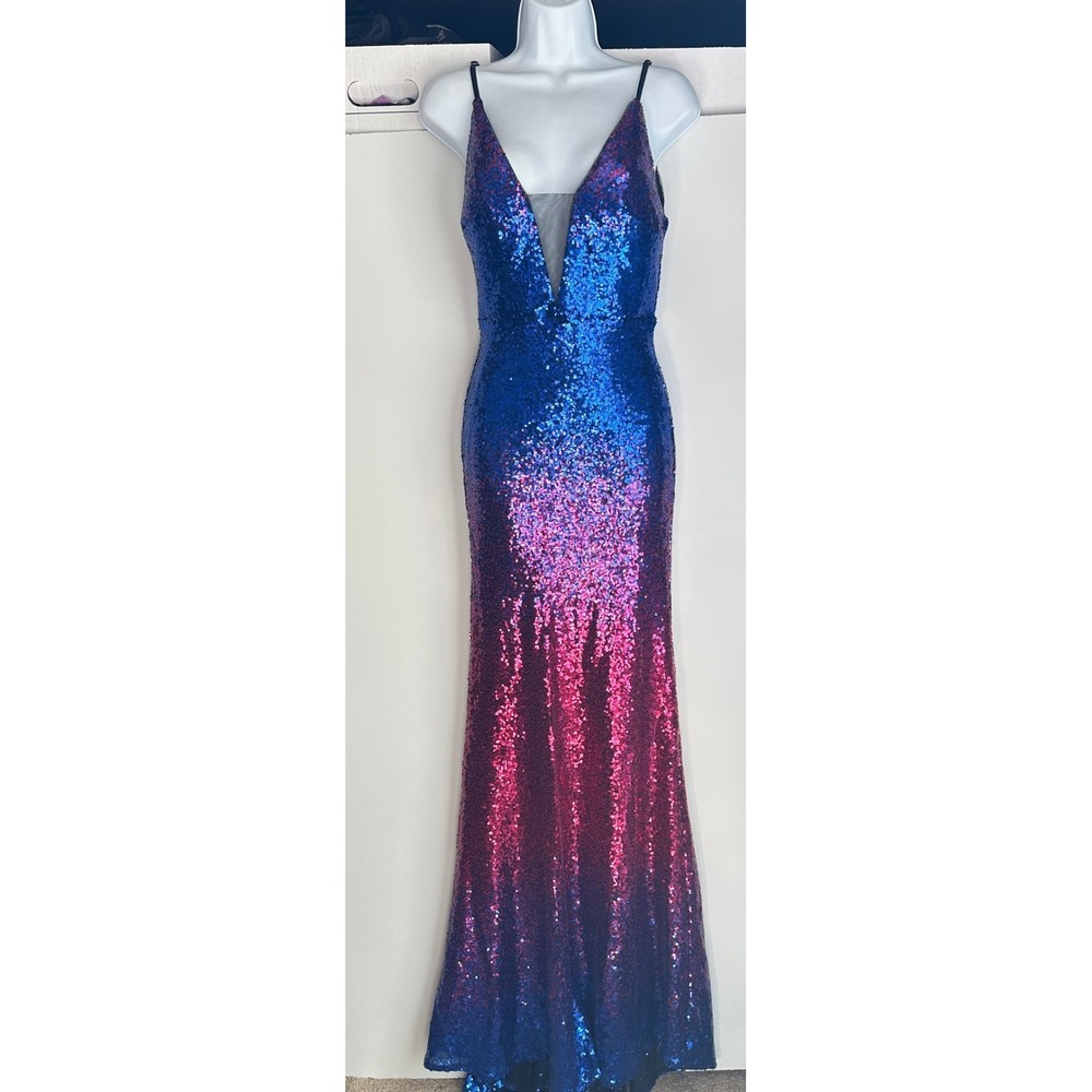 Shein Belle Sequin Gown Blue/Pink Formal Prom‎ XS Party Fairy Whimsical - Picture 9 of 11